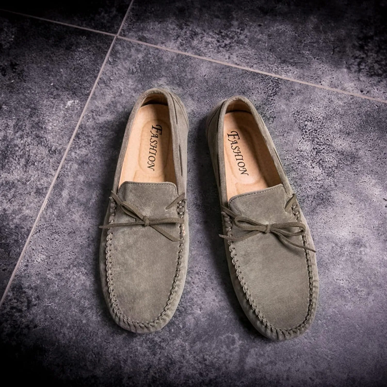 Easy to Put and Remove. Driving Moccasins for Men Deck Shoes Genuine Leather Stitching Details Round Toe 1-Eye Suede Vamp Flat Heel Resistant Flexible Anti-Slip Driving for All Occasions