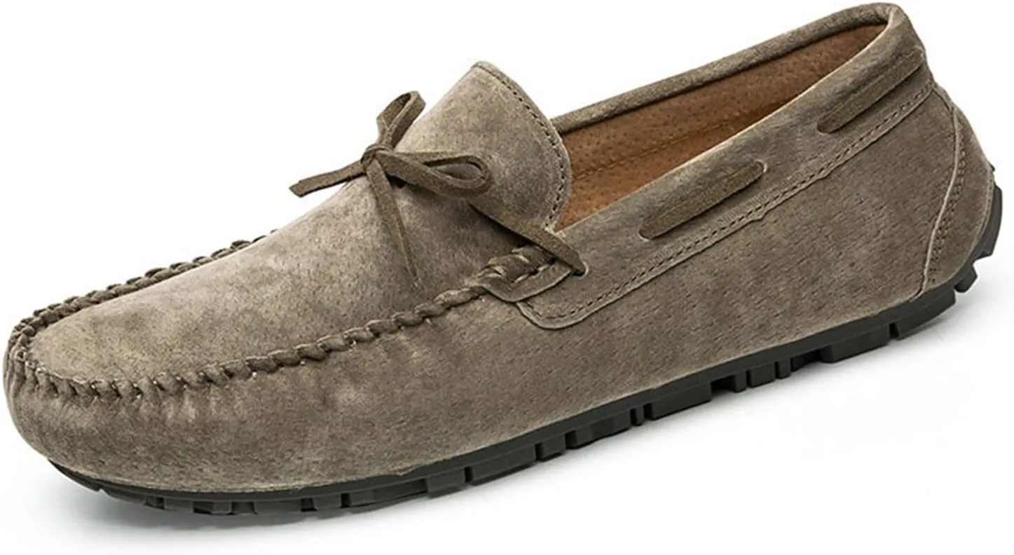 Easy to Put and Remove. Driving Moccasins for Men Deck Shoes Genuine Leather Stitching Details Round Toe 1-Eye Suede Vamp Flat Heel Resistant Flexible Anti-Slip Driving for All Occasions