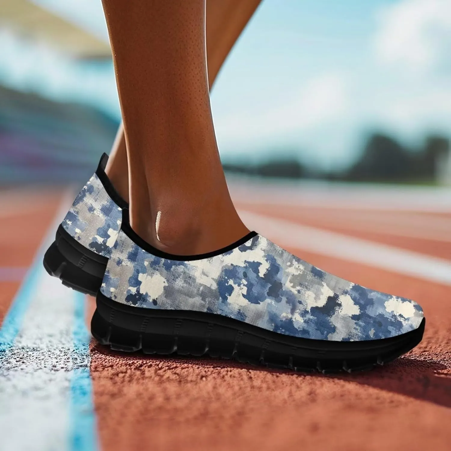 Howilath Camo Print Slip on Loafers for Women Anti-Skid Running Sneakers Fashion Trekking Shoes for Travel Camping