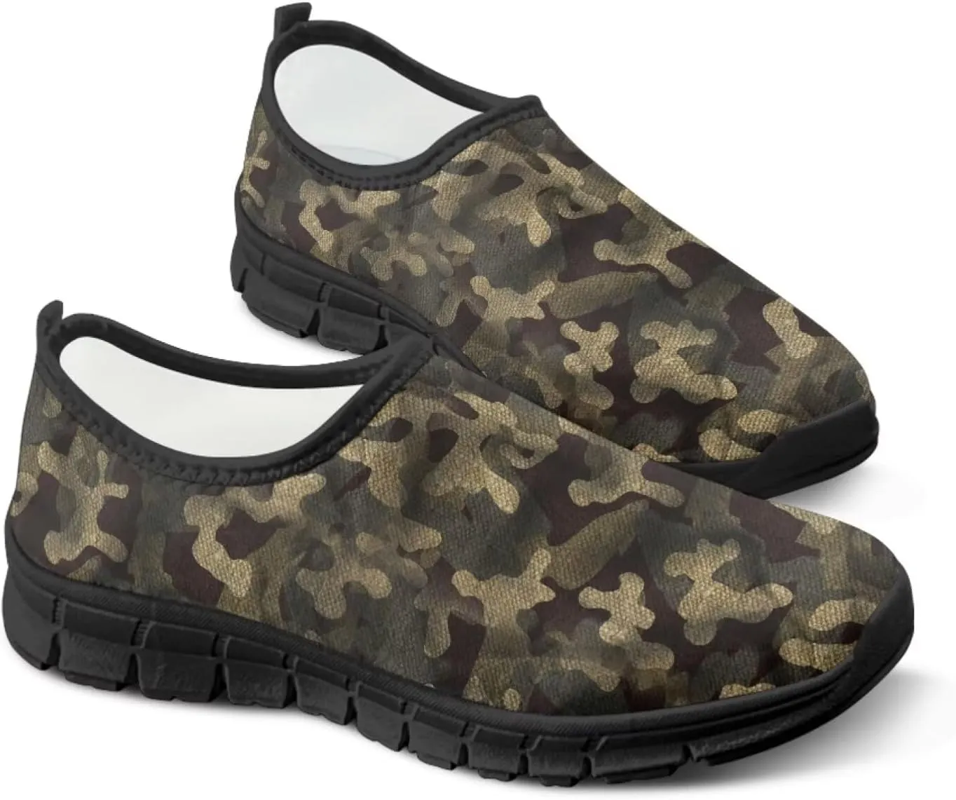 Howilath Camo Print Slip on Loafers for Women Anti-Skid Running Sneakers Fashion Trekking Shoes for Travel Camping