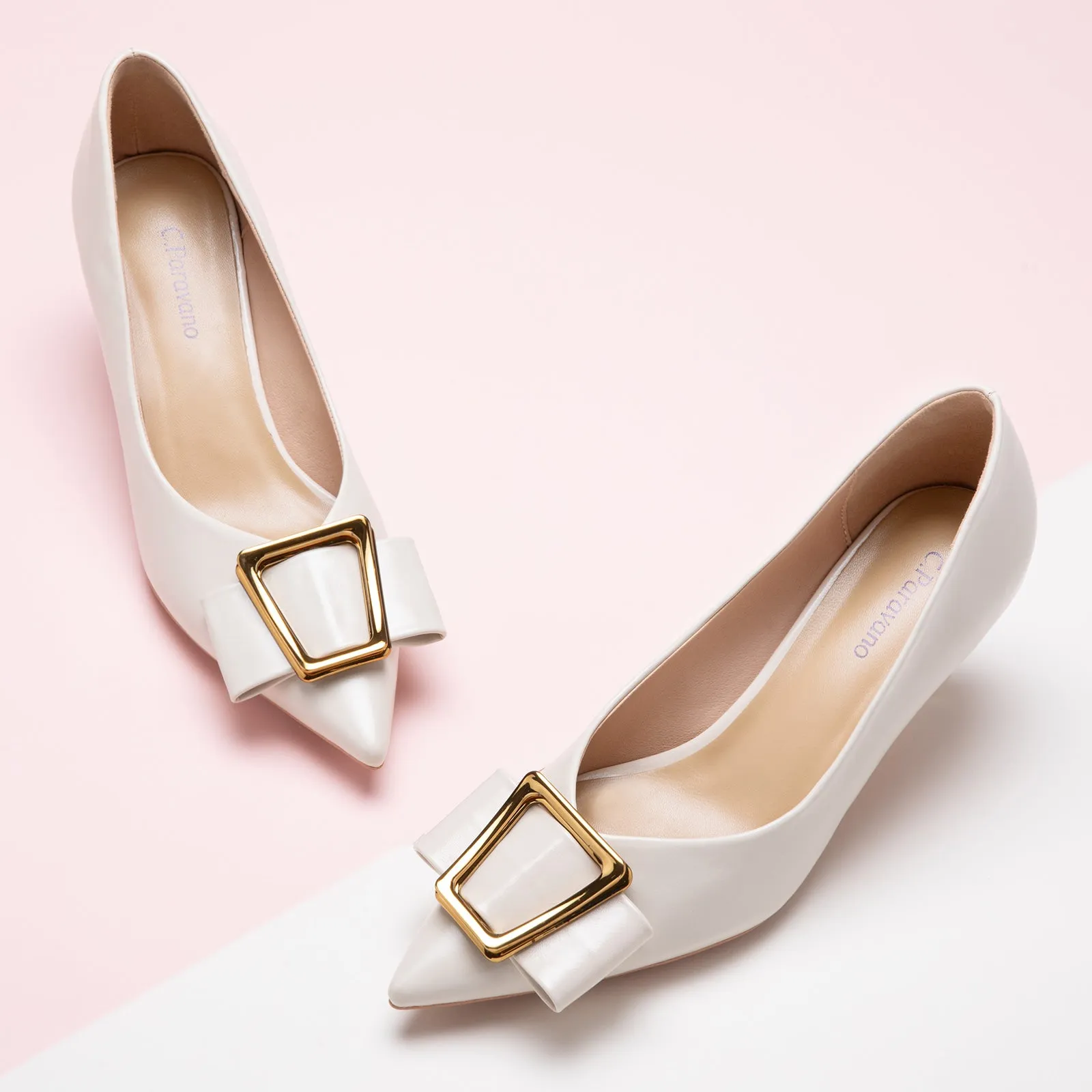 Metal Tie Pumps (Olivia) White