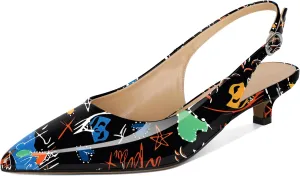 SAMMITOP Womens Slingback Kitten Heels Closed Pointed Toe Low Heels Slip On Comfortable Work Pumps Dress Shoes 1.4 Inch