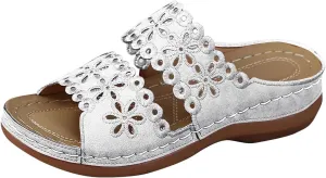 Women's Soft Sole Flat Shoes Casual Large Size Solid Hollow Sandals Drag Beach Slope Sandals with Arch Support