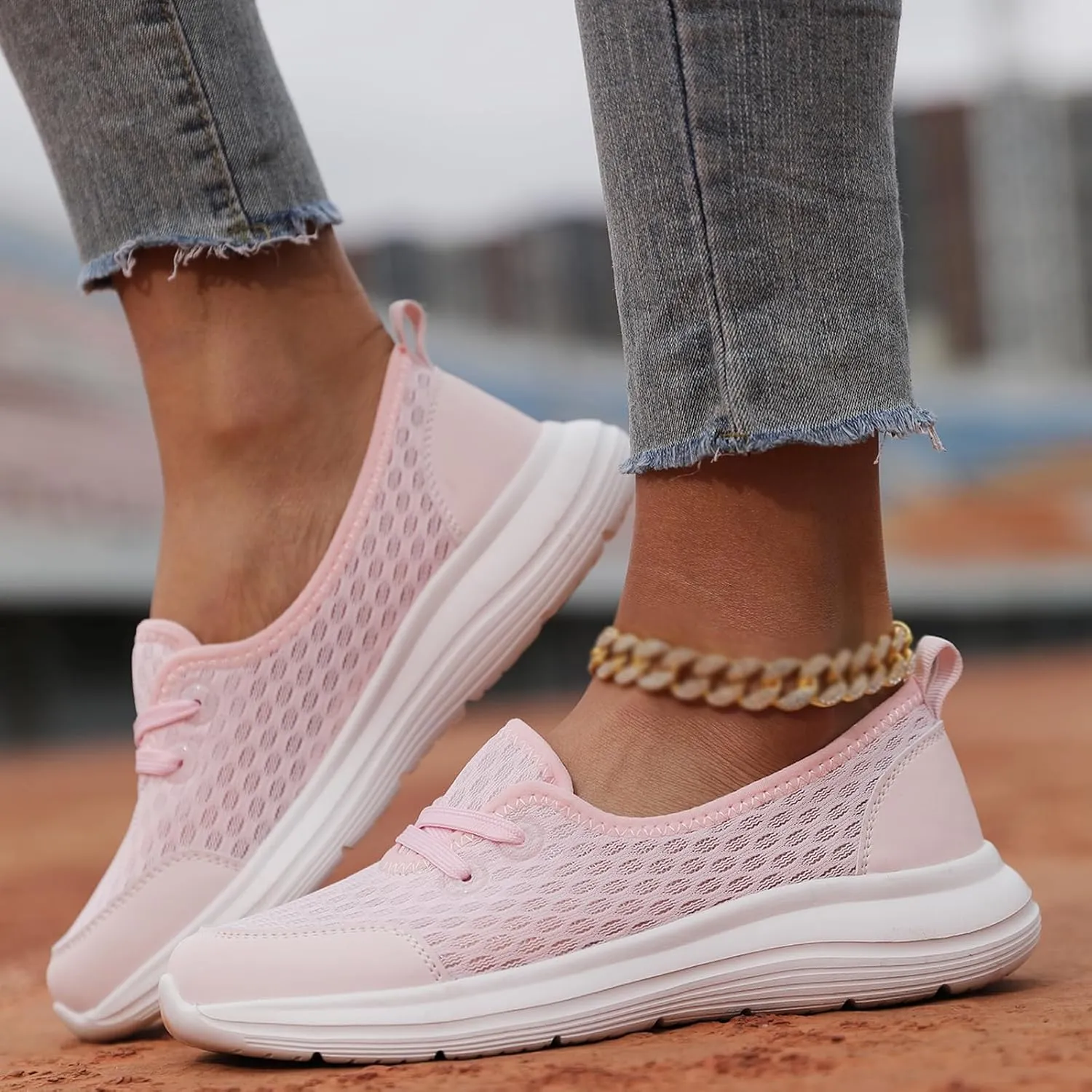 Women's Walking Shoes Soft Sole Mesh Shoe Comfortable Orthopedic Slip-on Breathable Flats Casual Nursing Orthotic Lightweight Shoes Walking Sneaker with Arch Support