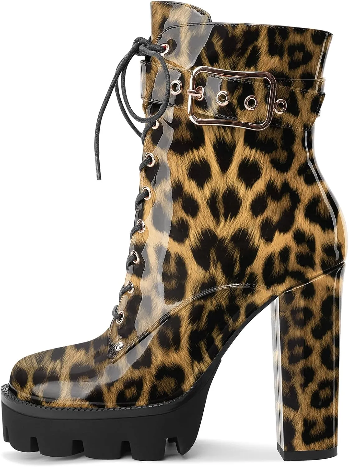 Z.Oufeier Women's Platform Ankle Boots Fashion Chunky Heel Lug Sole Combat Boots Lace Up High Heeled Booties